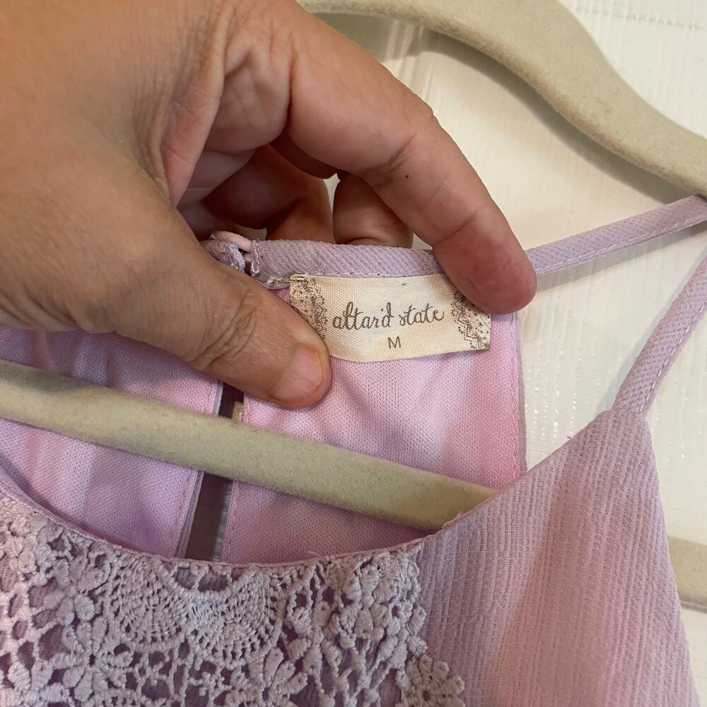 Altar’d State halter style lavender mini dress with crochet detail. Size medium - Picture 8 of 12